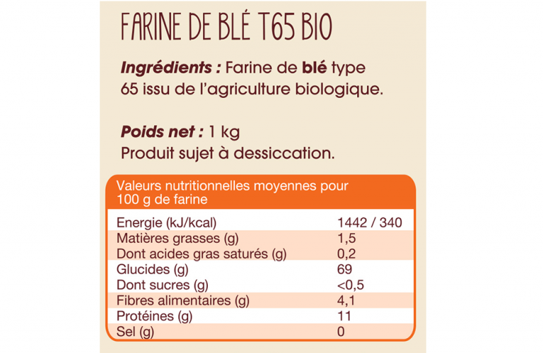 ingrÃ©dients et valeurs nutritionnelles farine t65 bio mon fournil - Mon